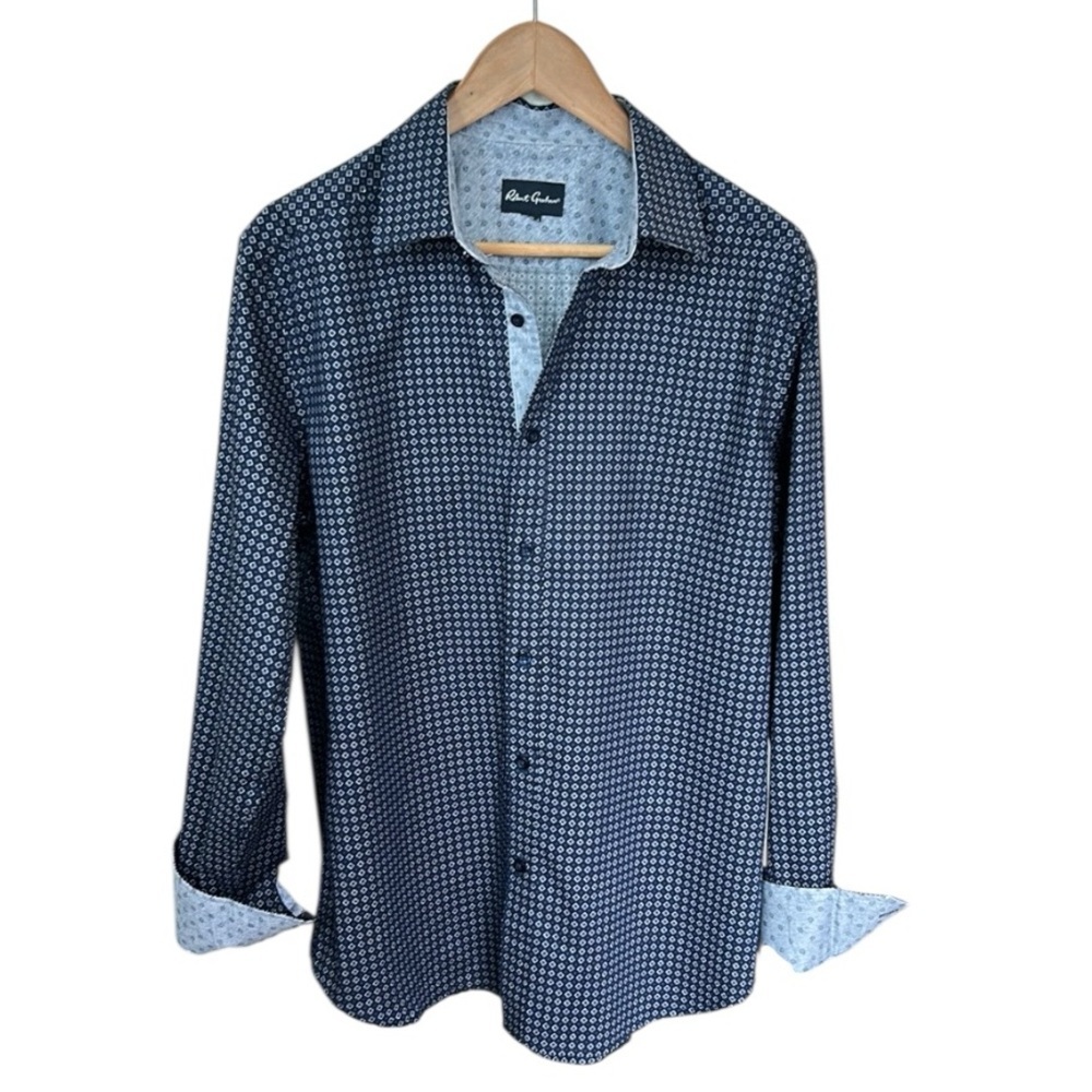Robert Graham Long Sleeve Blue Geometric Pattern Button Up Shirt Sz XL